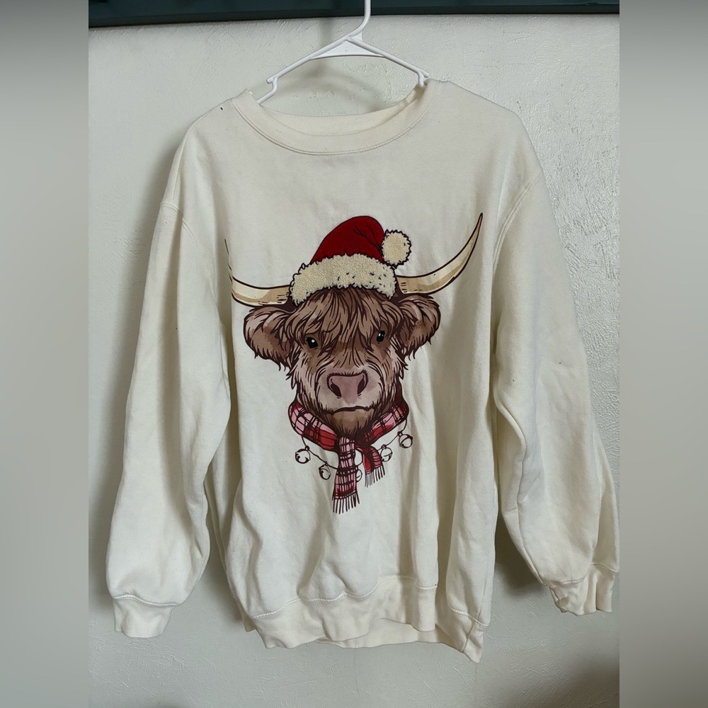 White Highland Cow Christmas Sweater